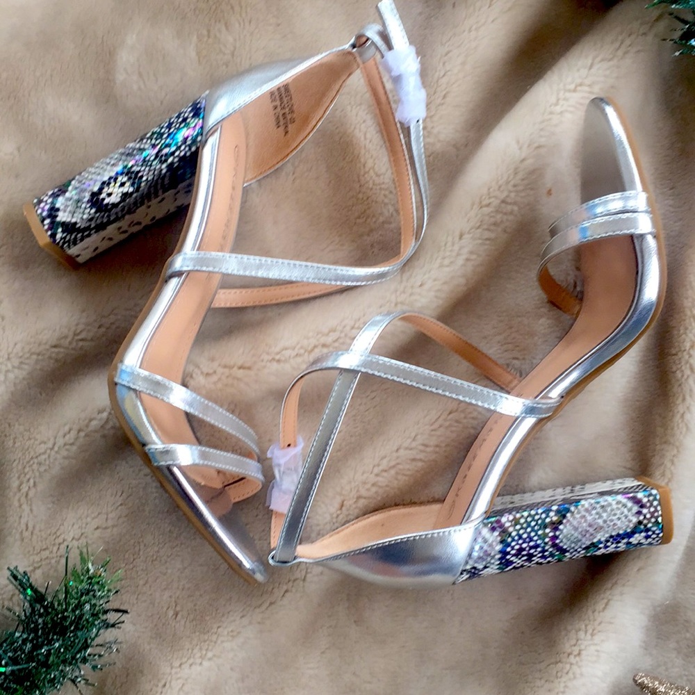 Silver Block Heel w/ 🌈 🐍 Print